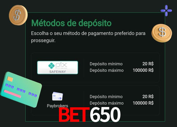 O cassino bet650 oferece uma grande variedade de métodos de pagamento